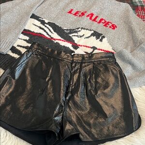 NWT Gray Lab Women’s Sleek Faux Leather Black High Waist Women Shorts Size M